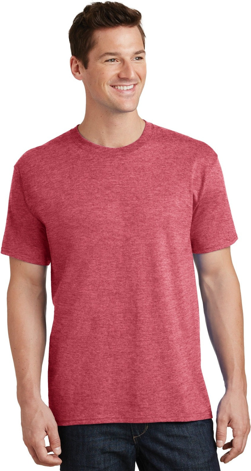 Front View of Heather Red Port & Co Tall Core Cotton Tee PC54T