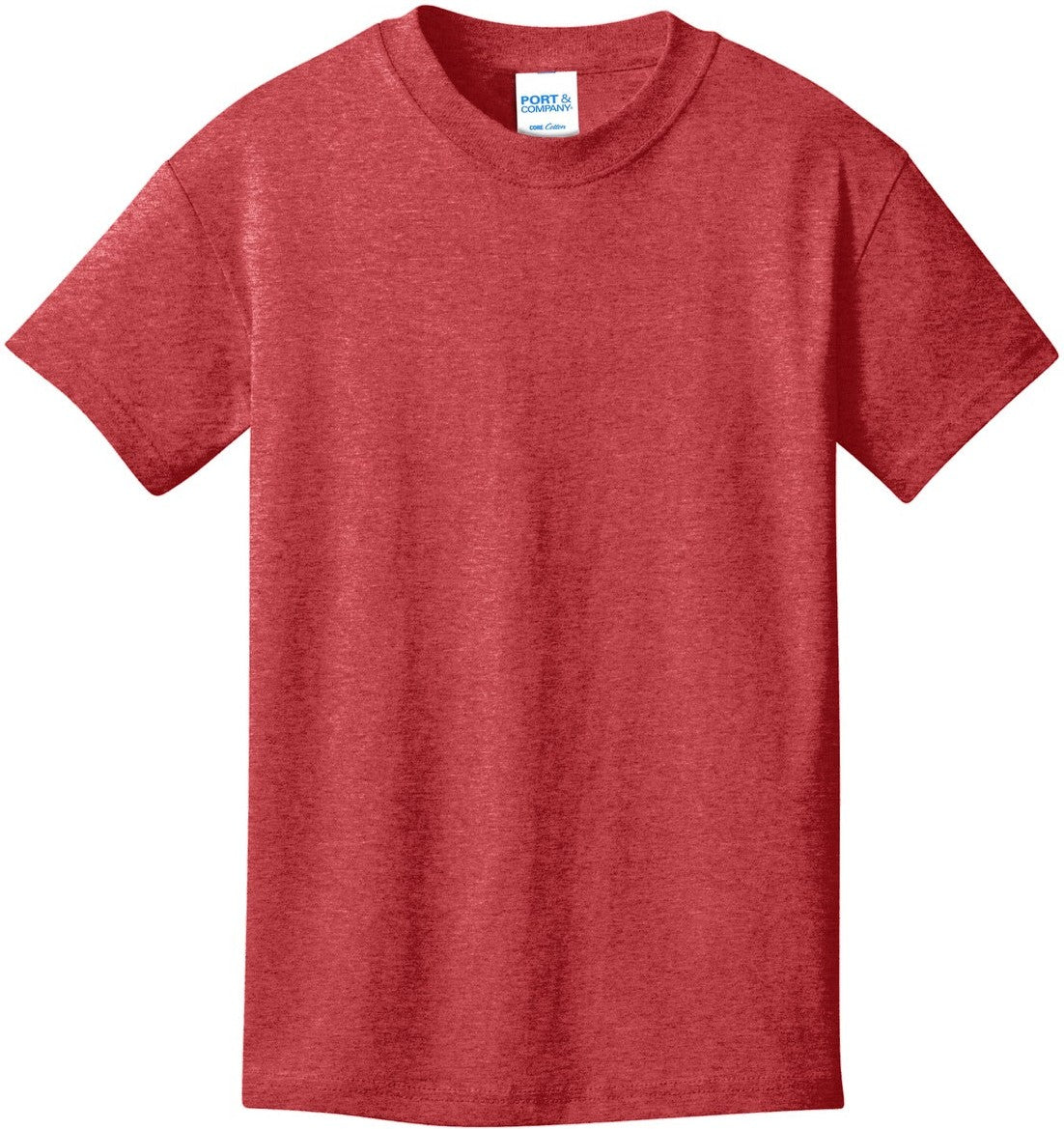 Front View of Heather Red Port & Co Youth Core Cotton Tee. PC54Y