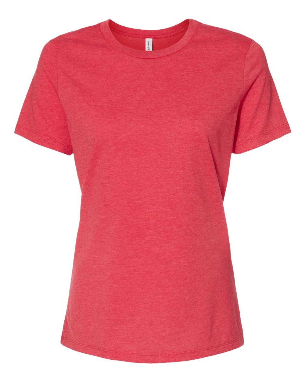Front View of Heather Red Women’s Relaxed Fit Heather CVC Tee - 6400CVC