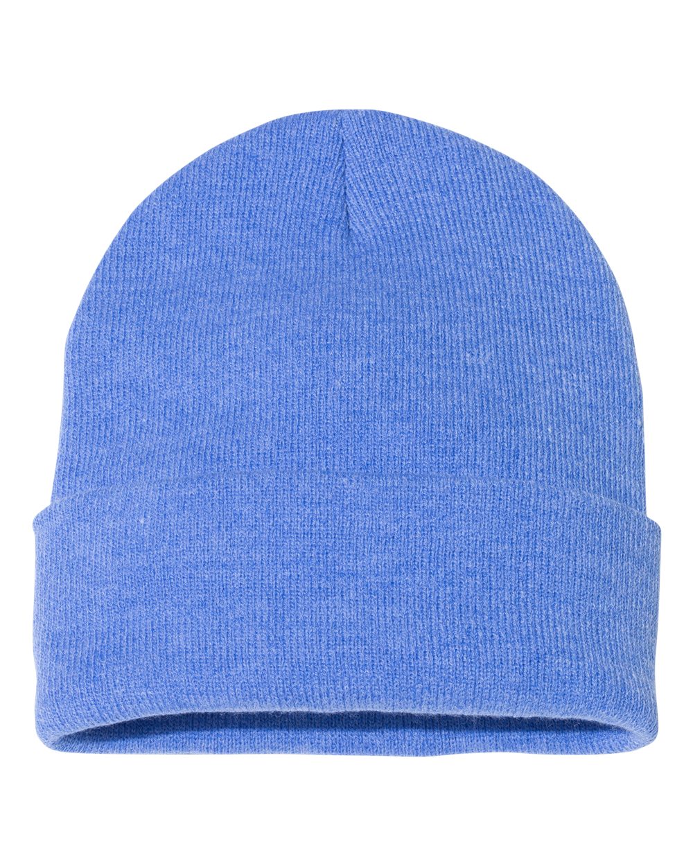 Front View of Heather Royal 12" Solid Cuffed Beanie - SP12