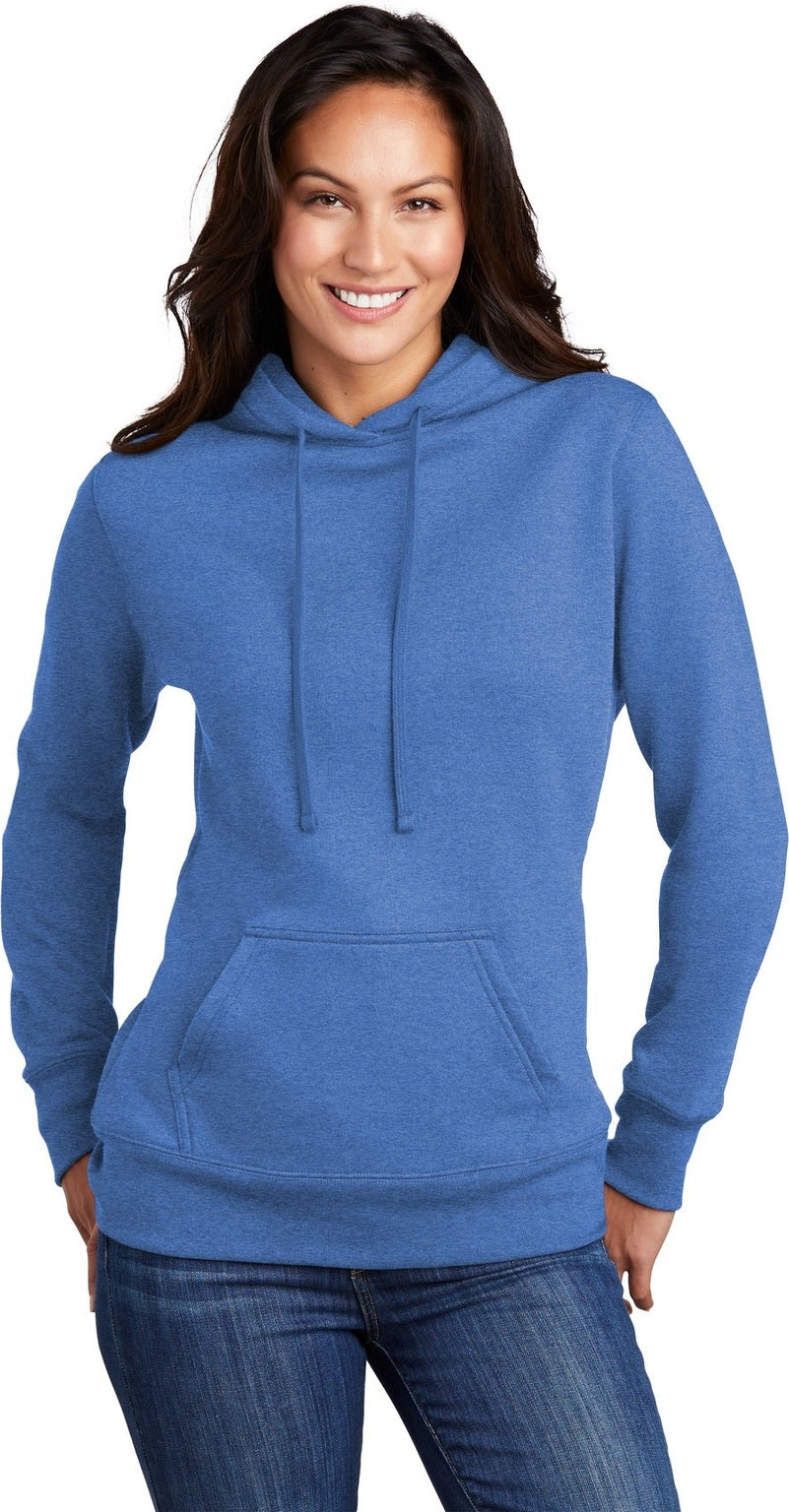 Front View of Heather Royal Port & Co Women's Core Fleece Pullover Hooded Sweatshirt LPC78H