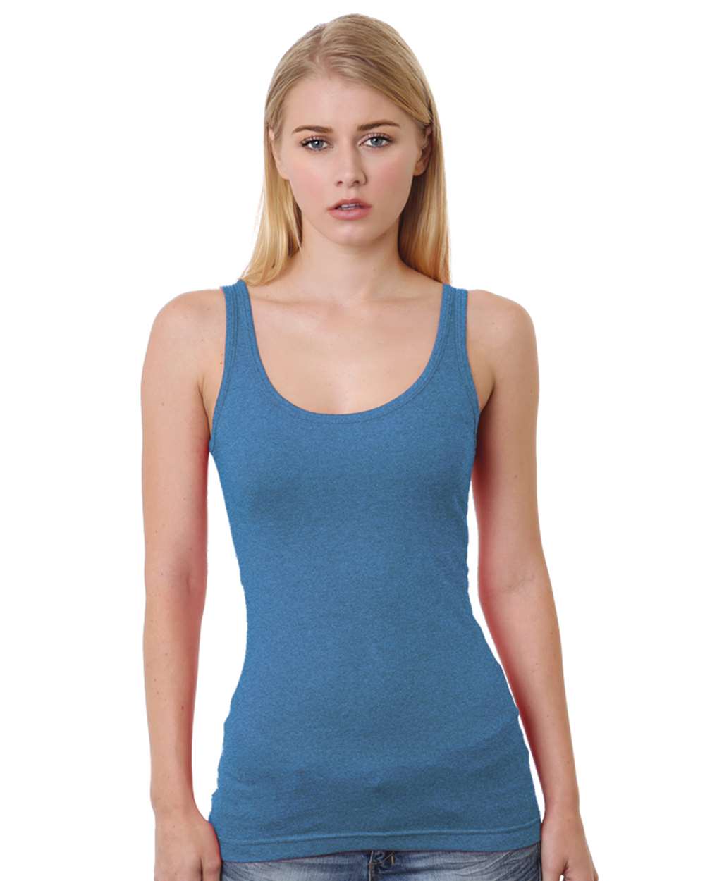 Front View of Heather Royal Women's USA-Made Tank Top - 3410