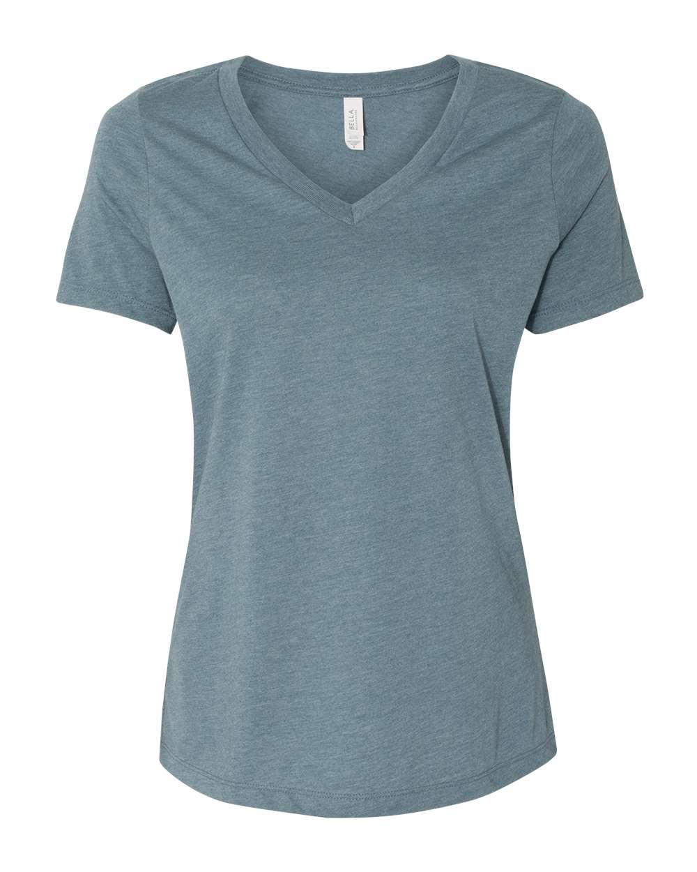 Front View of Heather Slate Women's Relaxed Heather CVC V-Neck Tee - 6405CVC