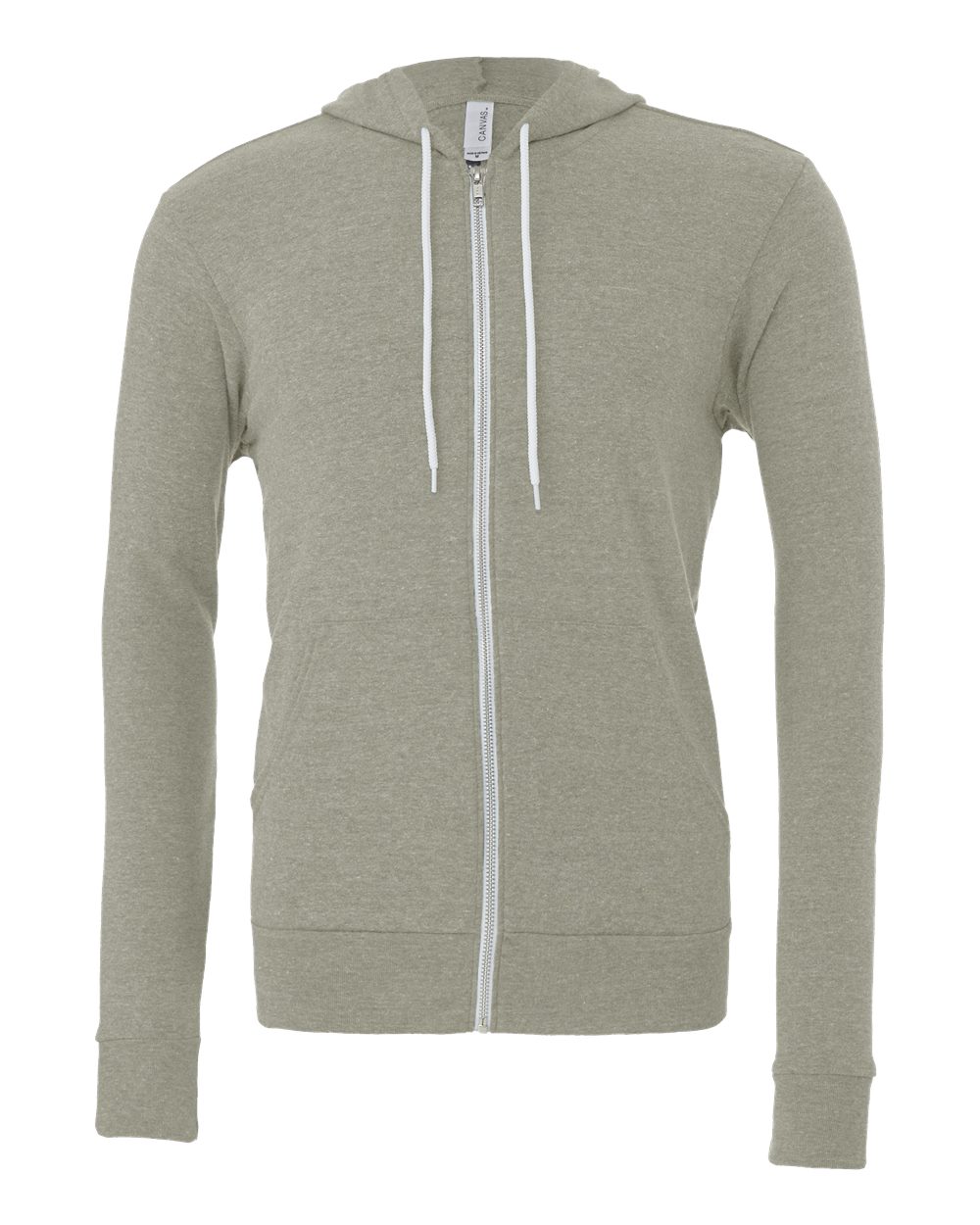 Front View of Heather Stone Sponge Fleece Full-Zip Hoodie - 3739