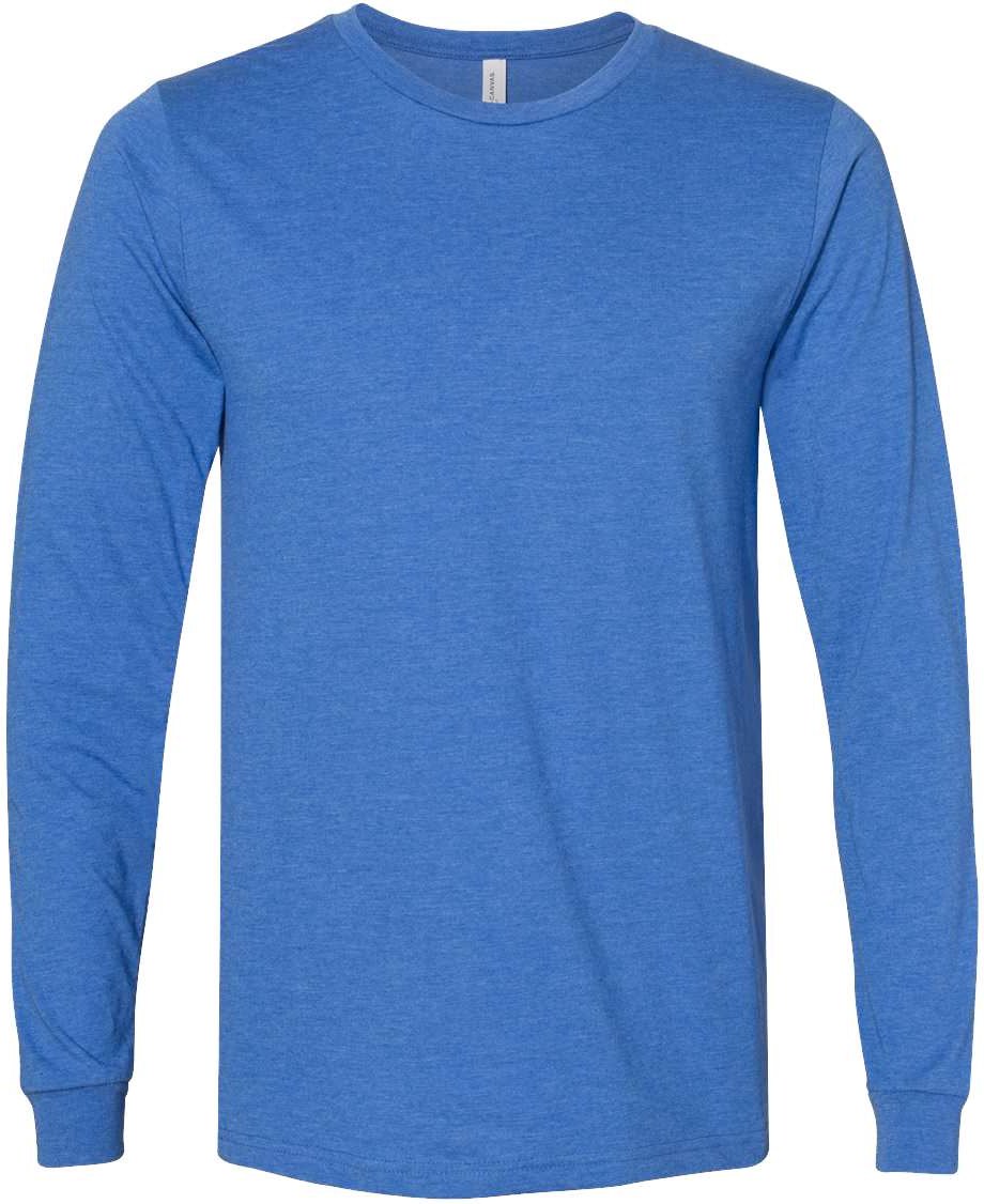 Front View of Heather True Royal Heather CVC Long Sleeve Tee - 3501CVC