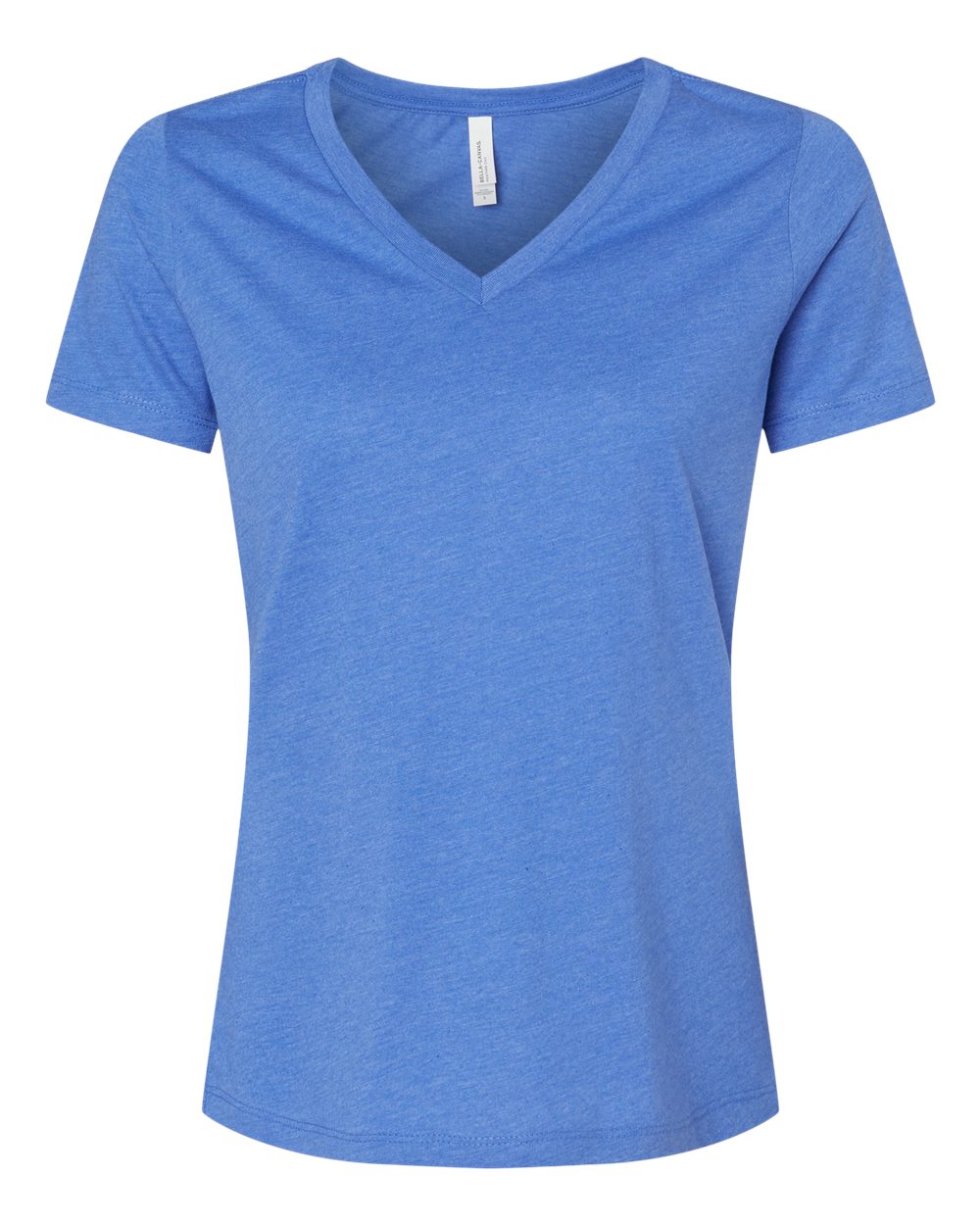 Front View of Heather True Royal Women's Relaxed Heather CVC V-Neck Tee - 6405CVC