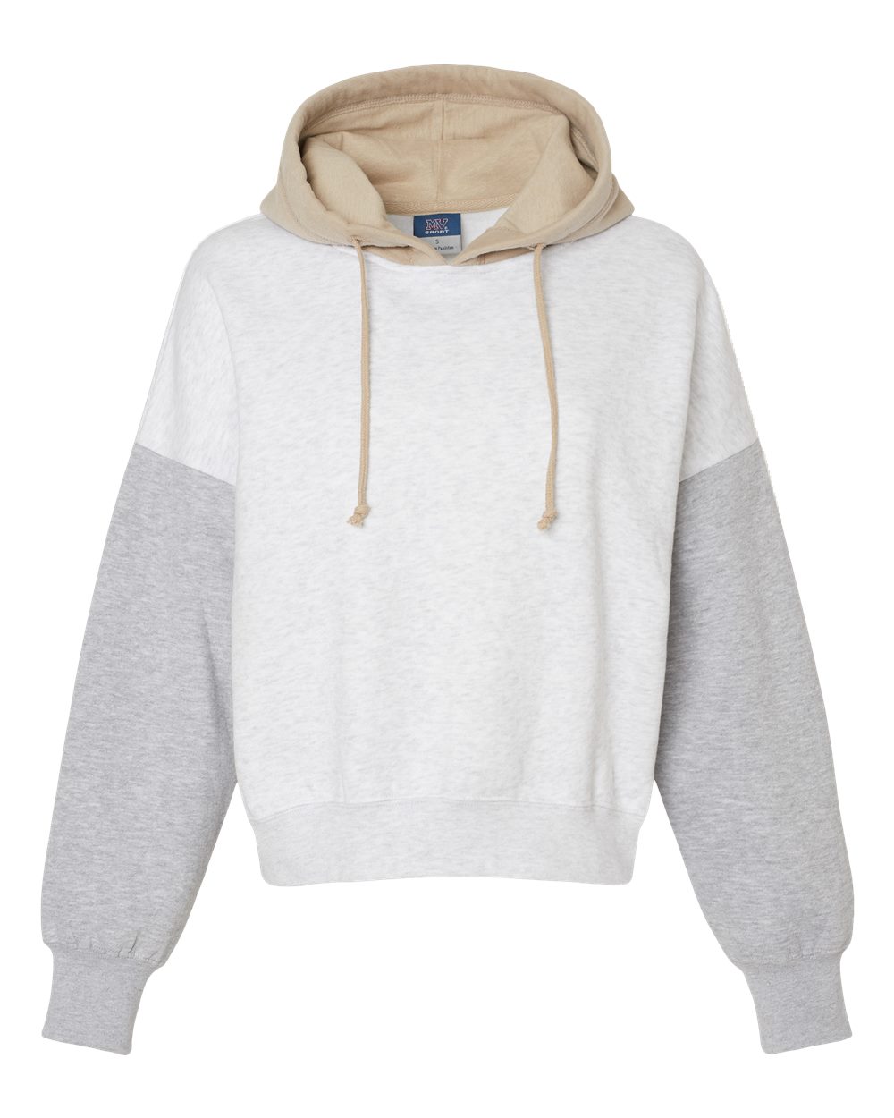 Front View of Heather Women's Sueded Fleece Colorblocked Crop Hooded Sweatshirt - W23716