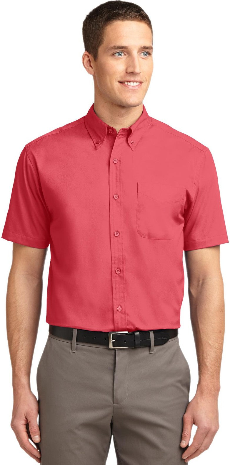 Front View of Hibiscus Port Authority Short Sleeve Easy Care Shirt. S508