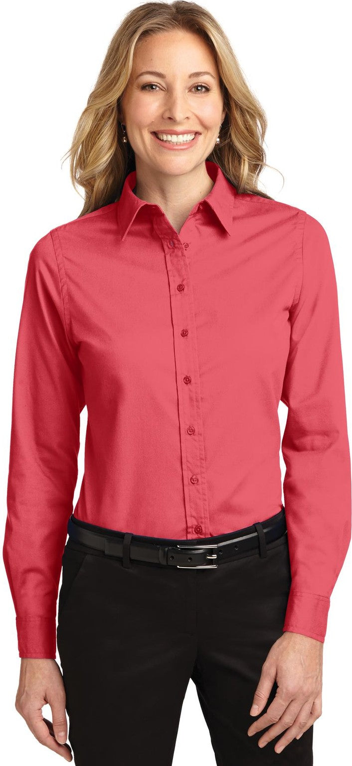 Front View of Hibiscus Port Authority Women's Long Sleeve Easy Care Shirt. L608