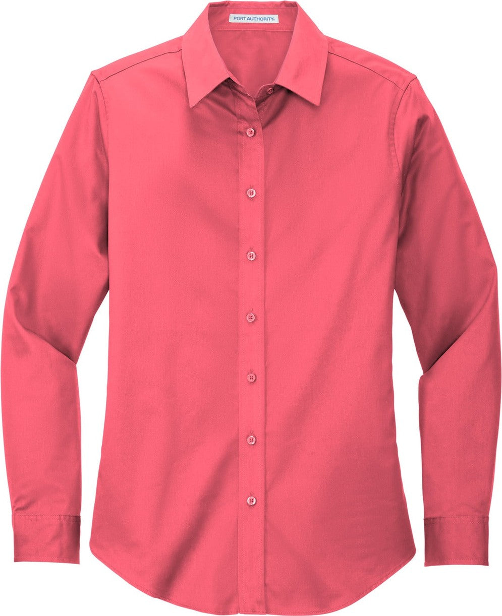 Front View of Hibiscus Port Authority Women's Long Sleeve Easy Care Shirt. L608