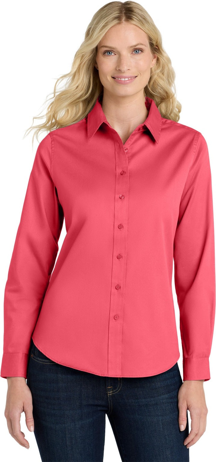 Front View of Hibiscus Port Authority Women's Long Sleeve Easy Care Shirt. L608