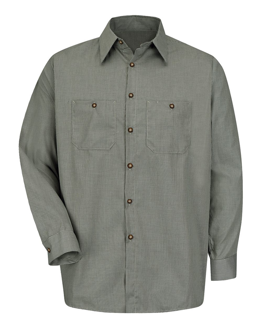 Front View of HK-Hunter Green/ Khaki Premium Long Sleeve Work Shirt - Tall Sizes - SP10T