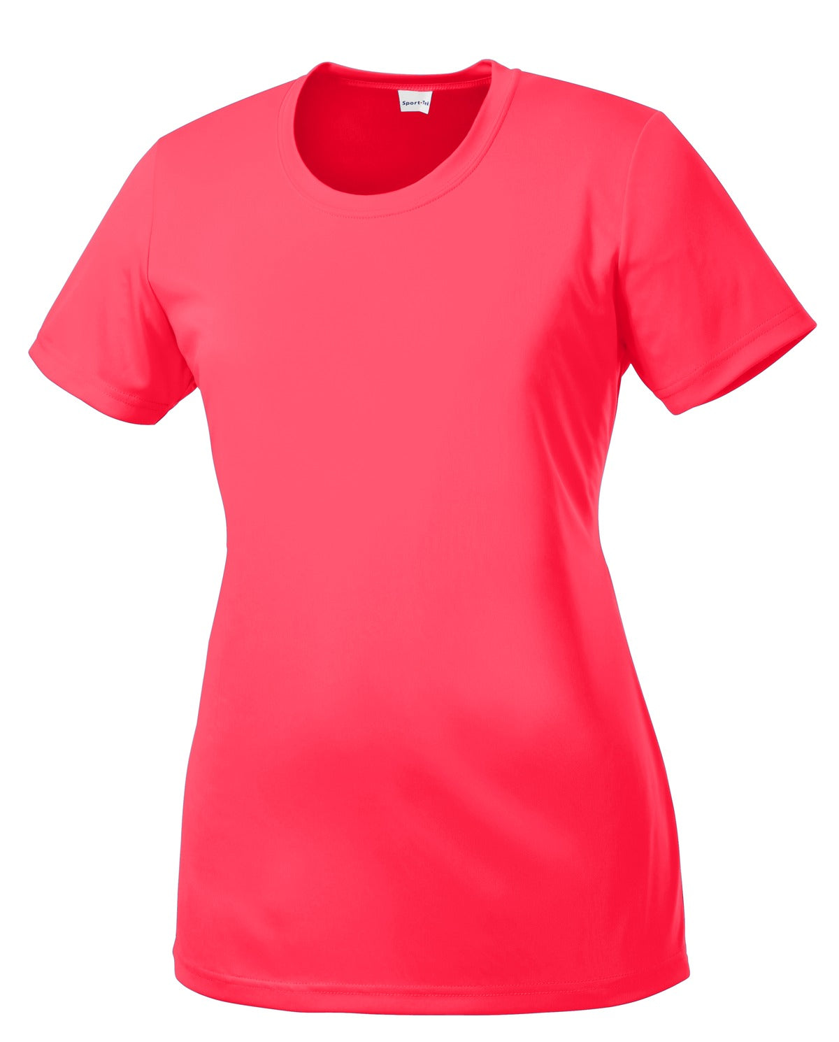 Front View of Hot Coral Sport-Tek Women's PosiCharge Competitor Tee. LST350