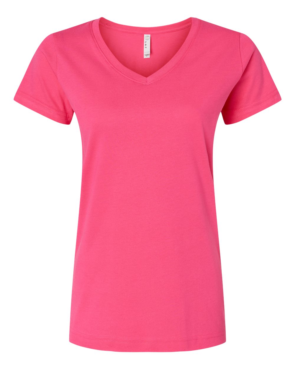 Front View of Hot Pink Women&#39;s Fine Jersey V-Neck Tee - 3507
