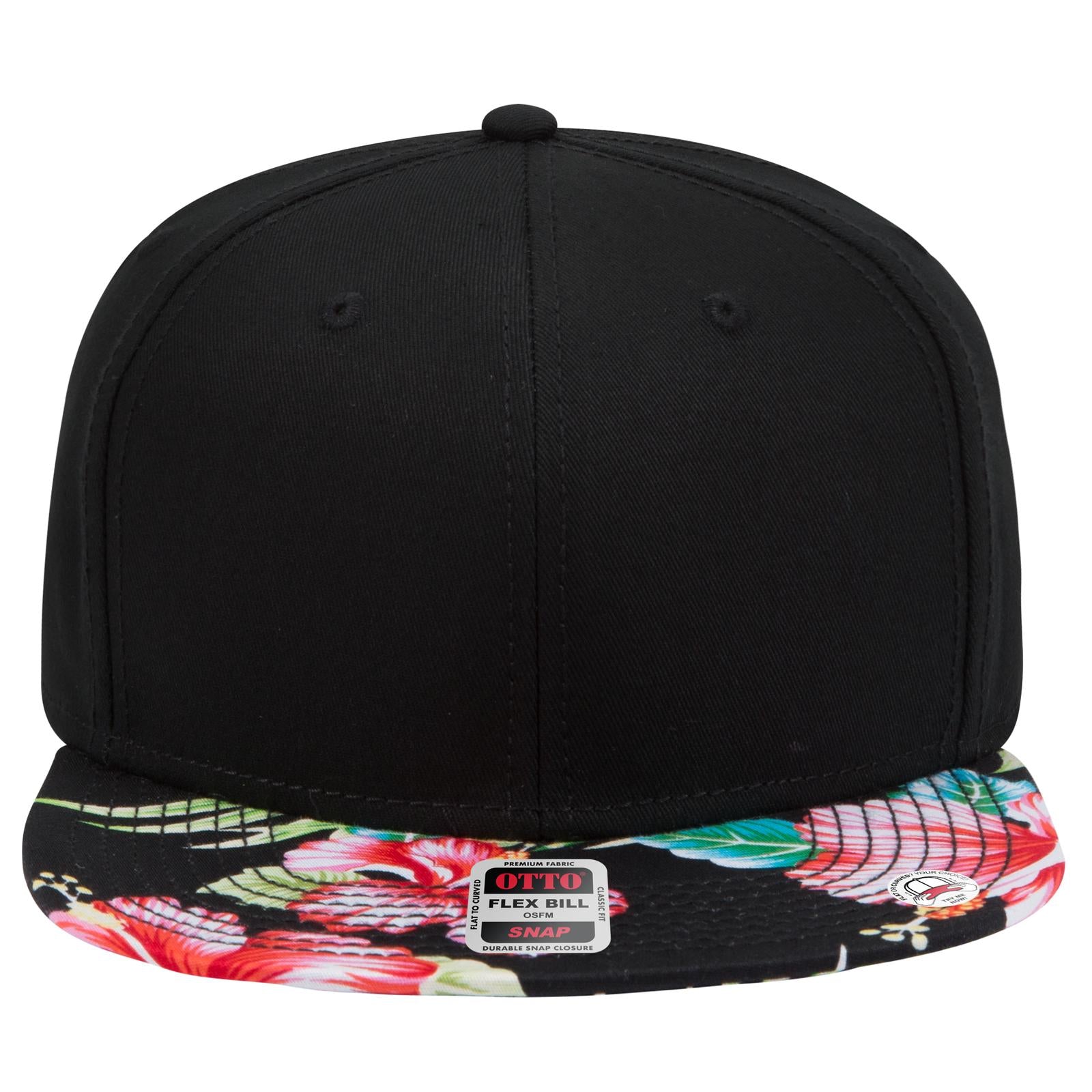 Front View of HP010303 - Design001/Blk/Blk OTTO CAP “OTTO SNAP” 6 Panel Pro Style Snapback Hat