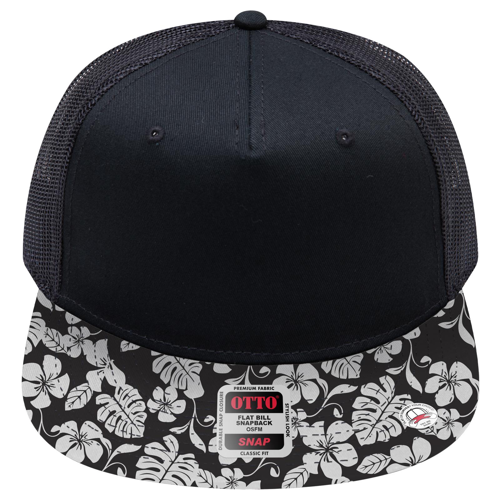 Right View of HP020303 - Design002/Blk/Blk OTTO CAP "OTTO SNAP" 5 Panel Pro Style Mesh Back Trucker Snapback Hat