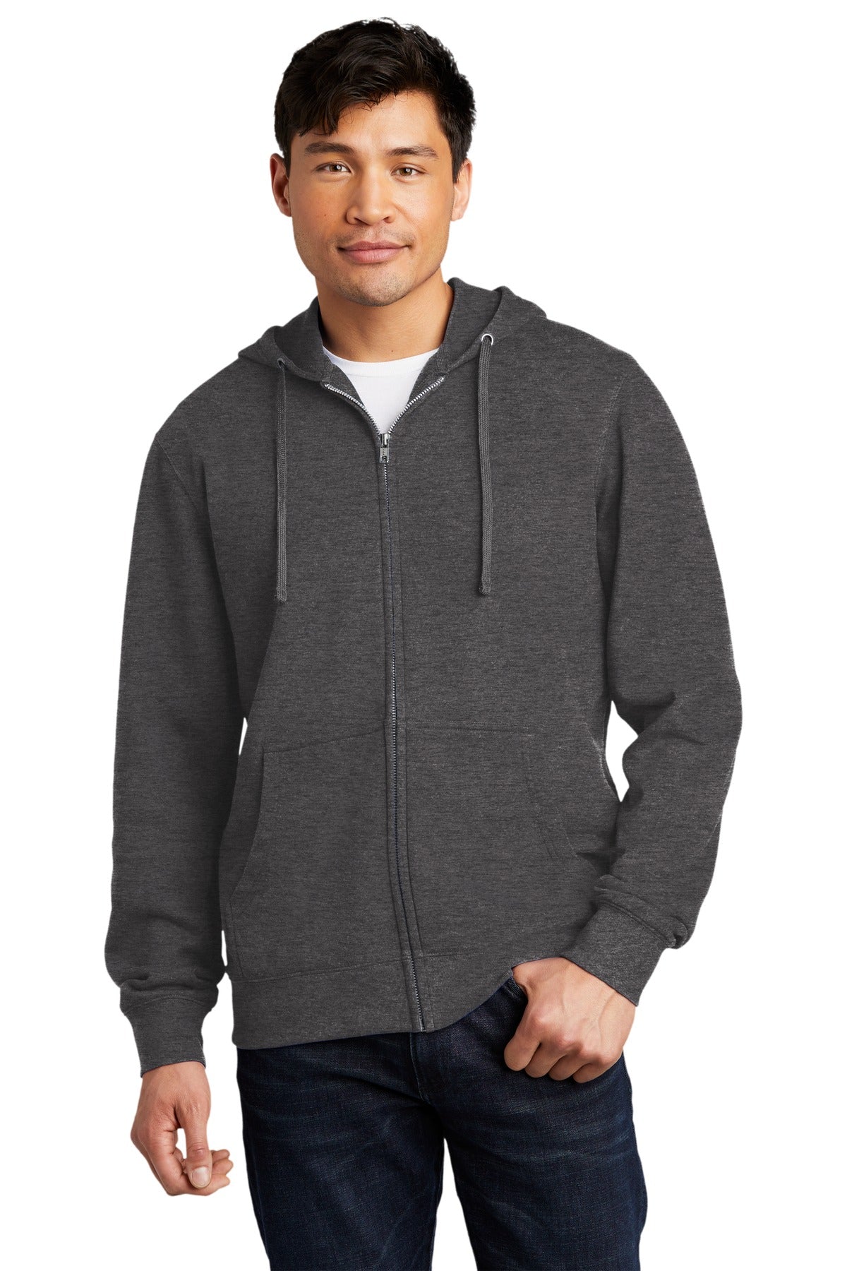 Front View of Ht Charcoal District V.I.T. Fleece Full-Zip Hoodie DT6102