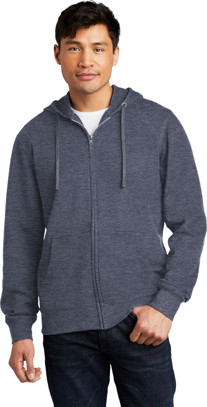 Front View of Ht Navy District V.I.T. Fleece Full-Zip Hoodie DT6102