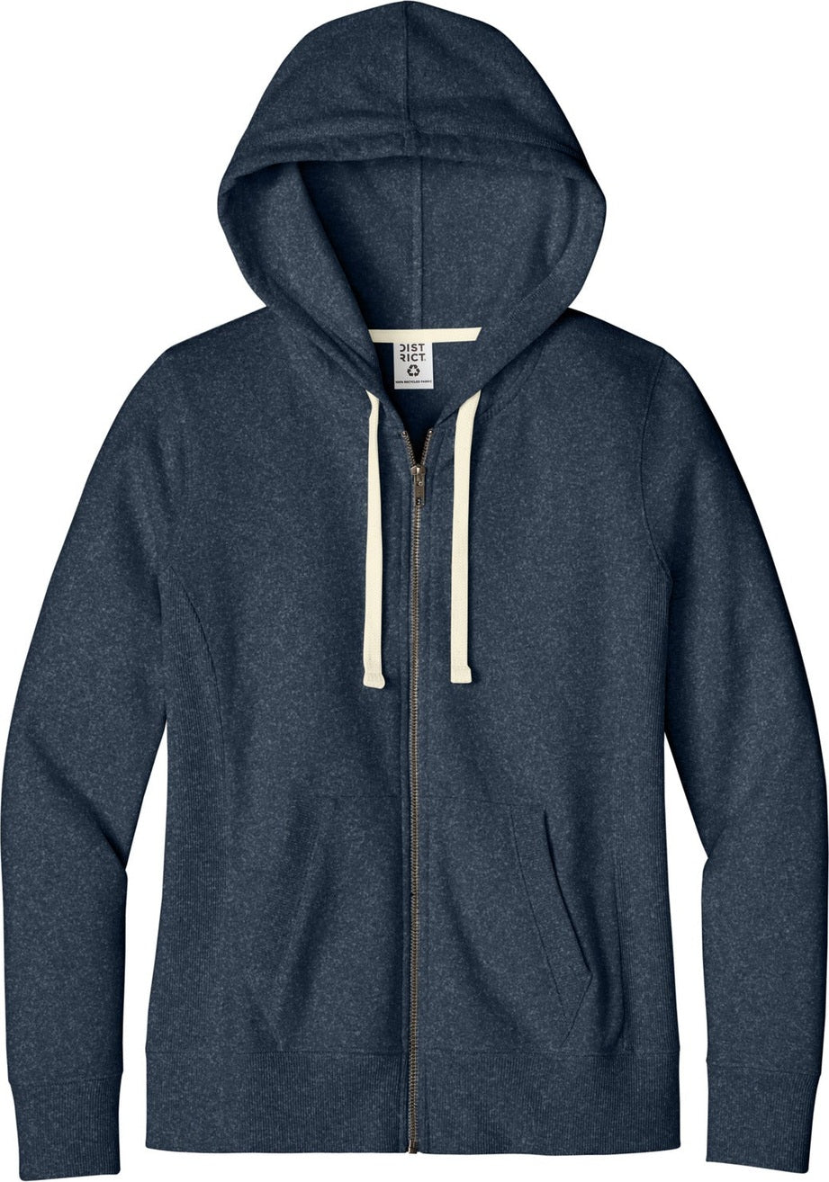 Front View of HtdNavy District Women's Re-Fleece Full-Zip Hoodie DT8103