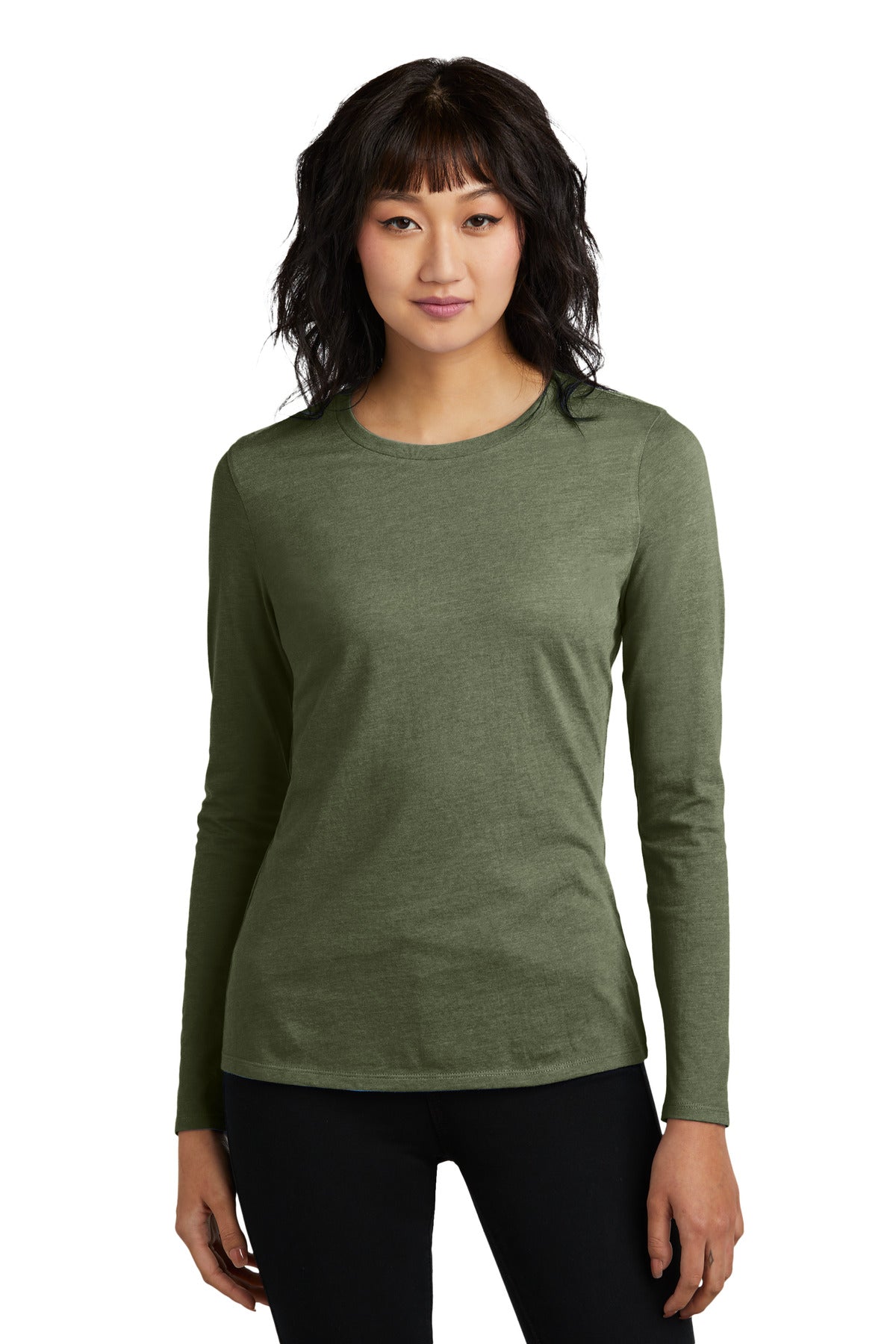 Front View of HtdOlive District Women's Perfect Blend CVC Long Sleeve Tee DT110