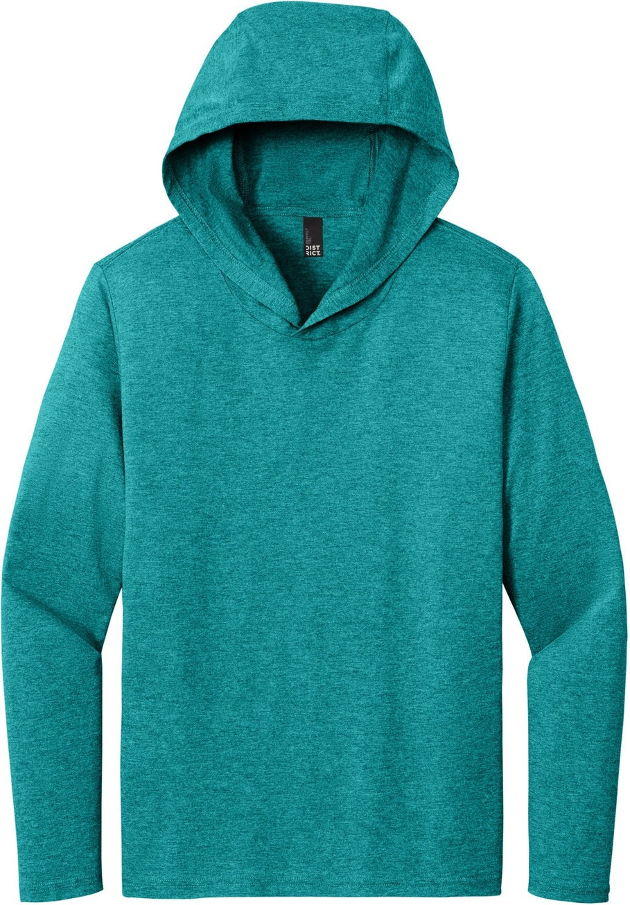 Front View of HtdTeal District Perfect Tri Long Sleeve Hoodie. DM139