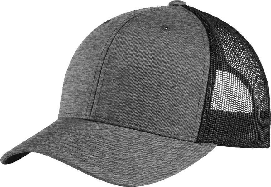 Front View of HtGrey/Blk Sport-Tek YP Classics Retro Trucker Cap. STC39