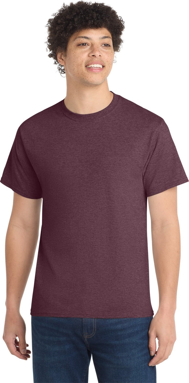 Front View of Hthr Ath Mroon Port & Co Core Cotton Tee. PC54