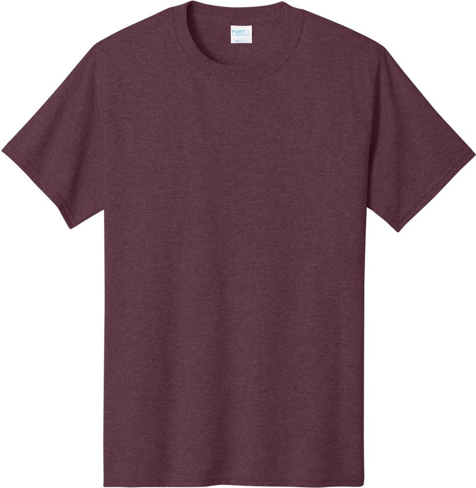 Front View of Hthr Ath Mroon Port & Co Core Cotton Tee. PC54