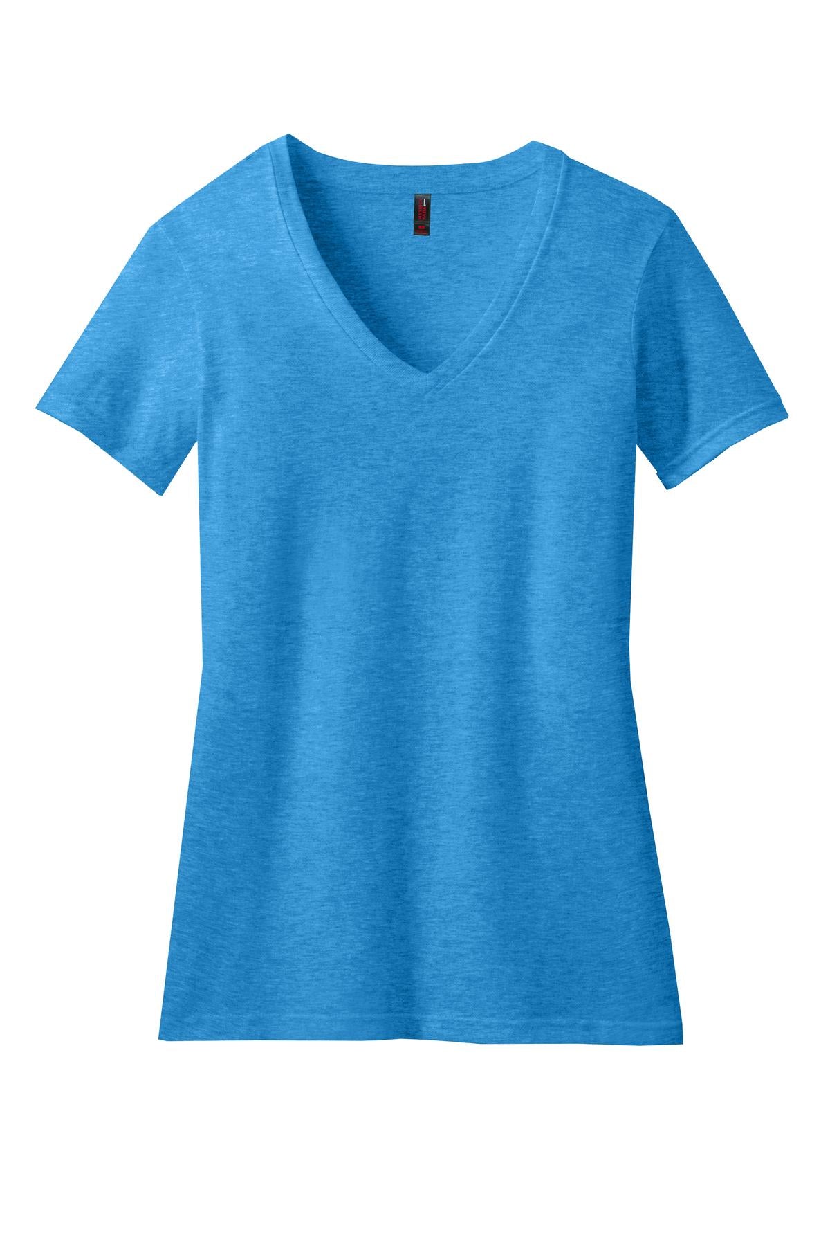 Front View of Hthr Brt Turqu District Women's Perfect Blend CVC V-Neck Tee. DM1190L