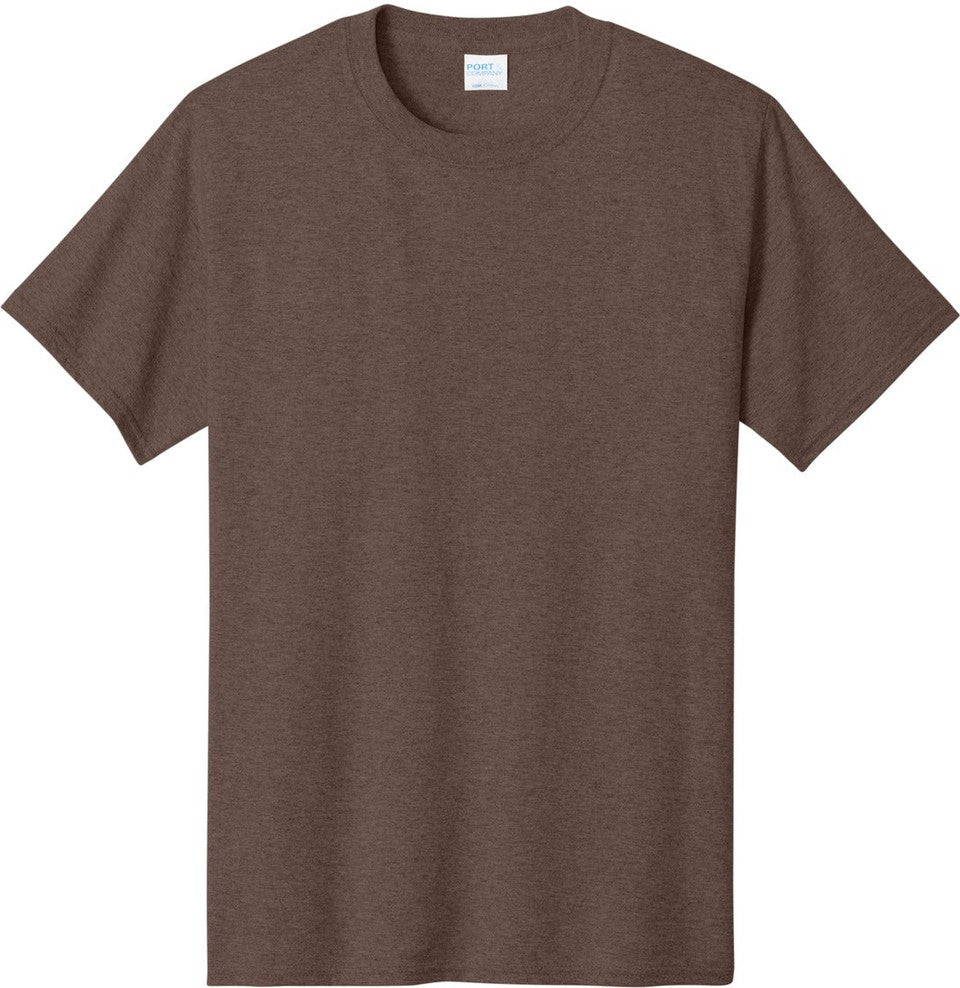 Front View of Hthr Dk Ch Brn Port & Co Core Cotton Tee. PC54