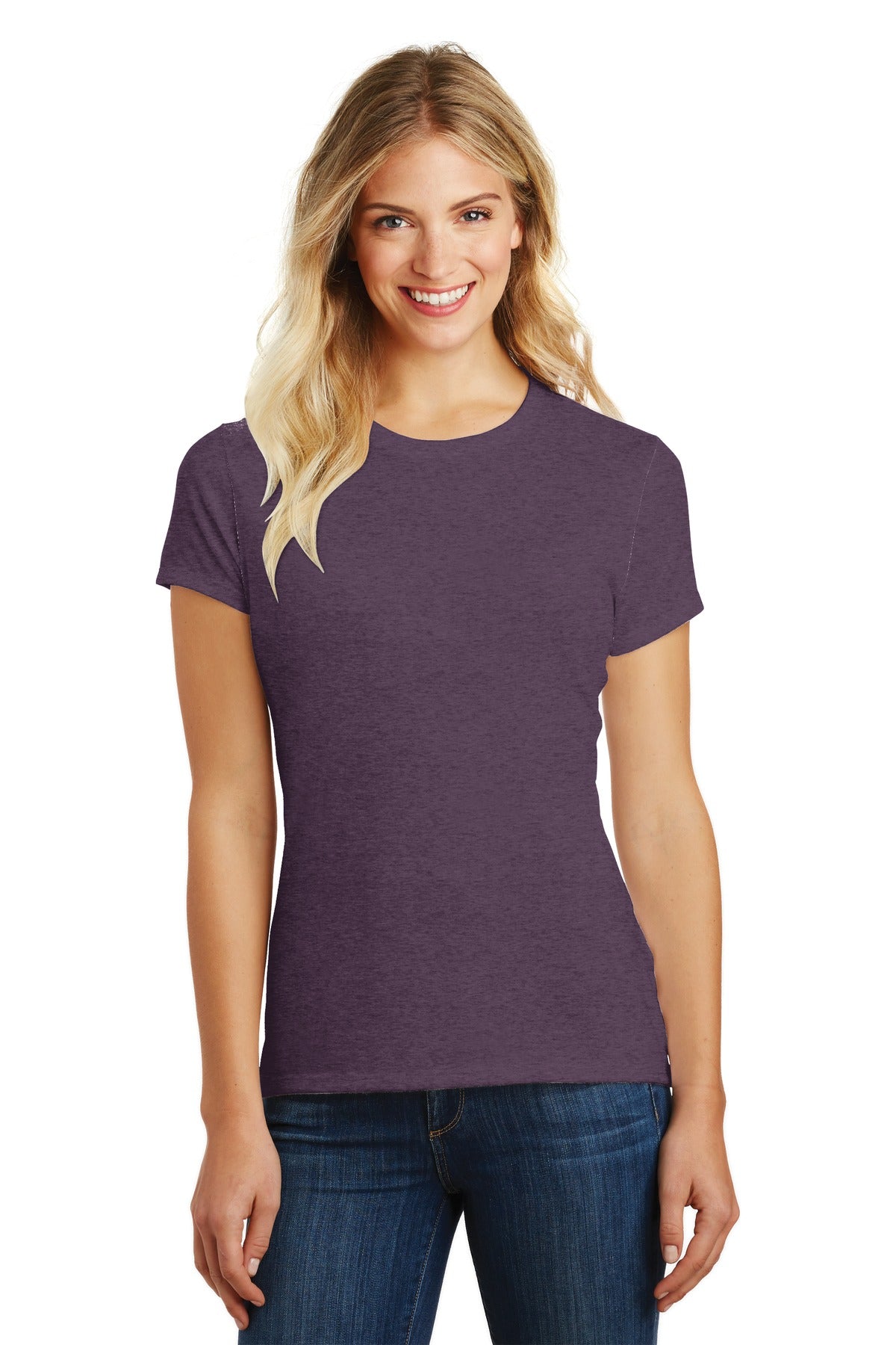 Front View of Hthr Eggplant District Women's Perfect Blend CVC Tee. DM108L
