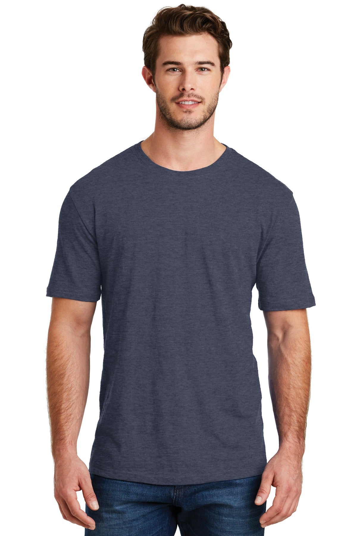 Front View of Hthr Navy District Perfect Blend CVC Tee. DM108