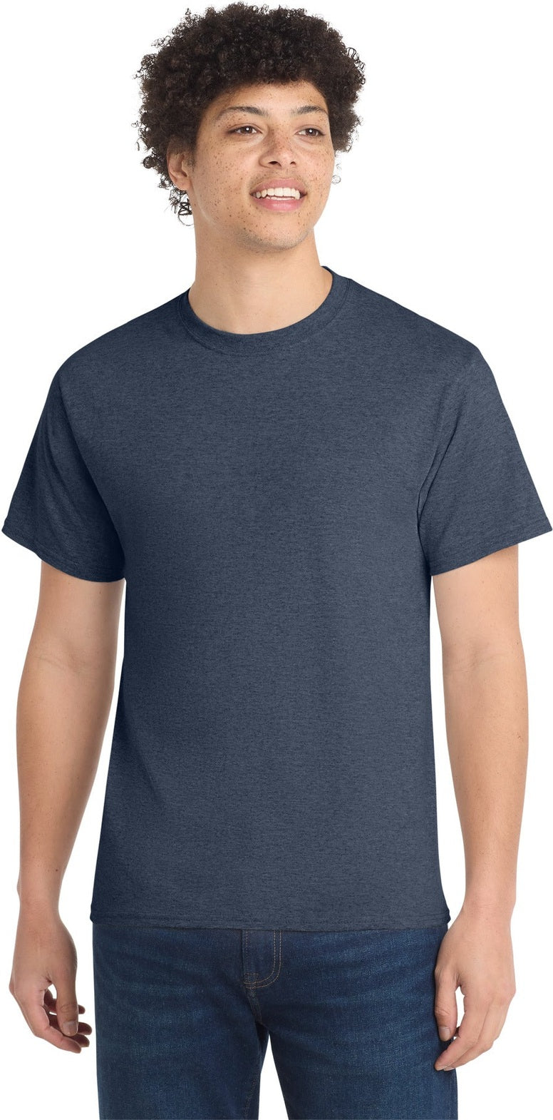 Front View of Hthr Navy Port & Co Core Cotton Tee. PC54