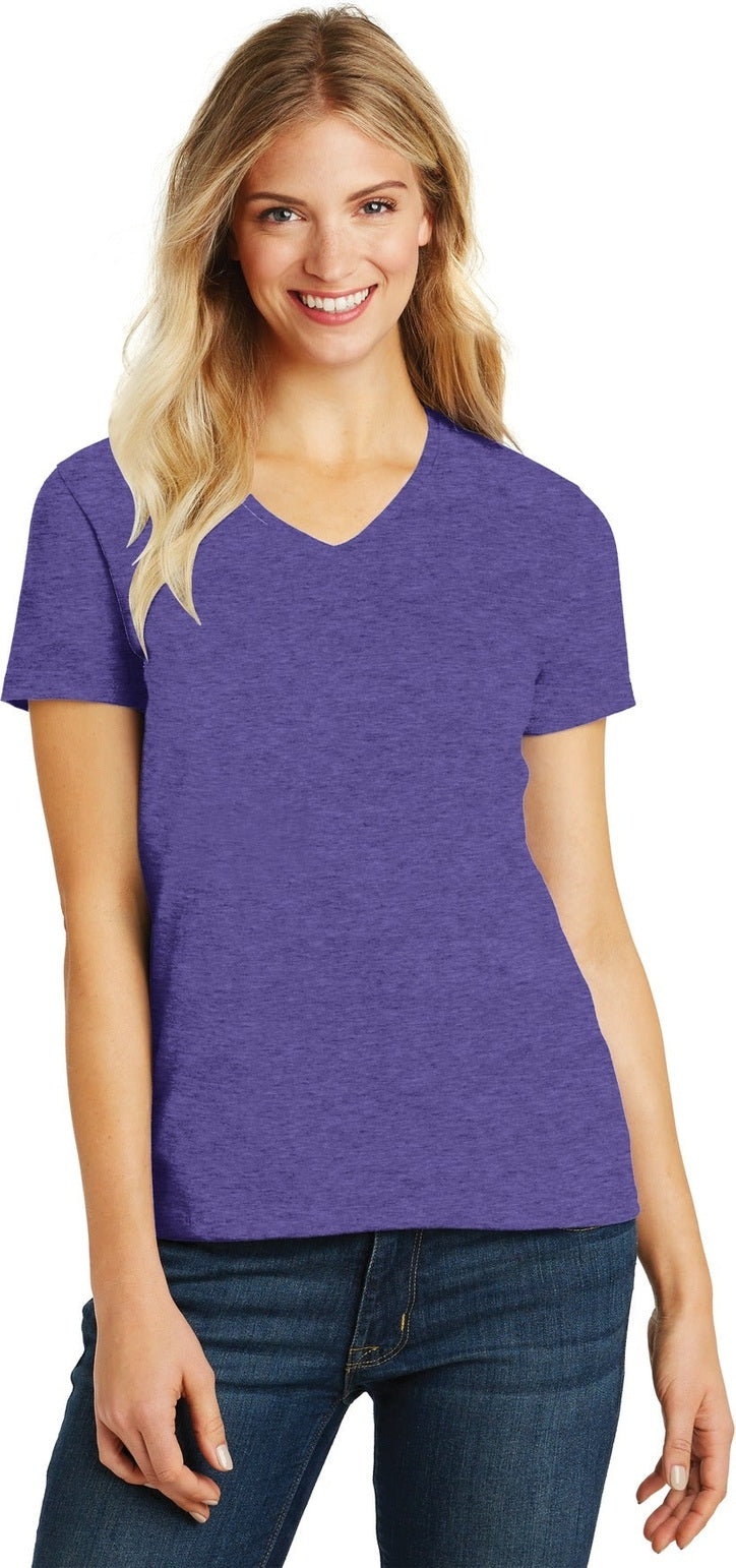 Front View of Hthr Purple District Women's Perfect Blend CVC V-Neck Tee. DM1190L