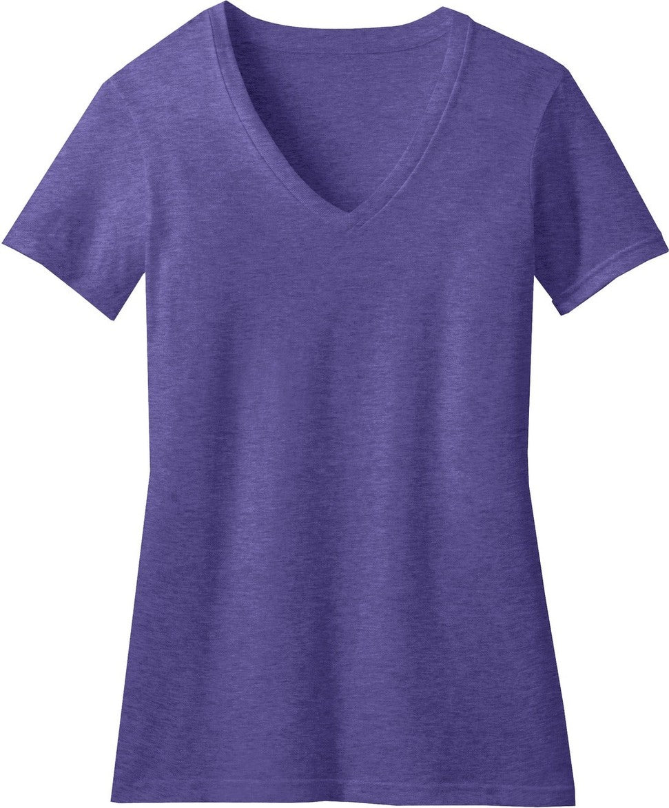Front View of Hthr Purple District Women's Perfect Blend CVC V-Neck Tee. DM1190L