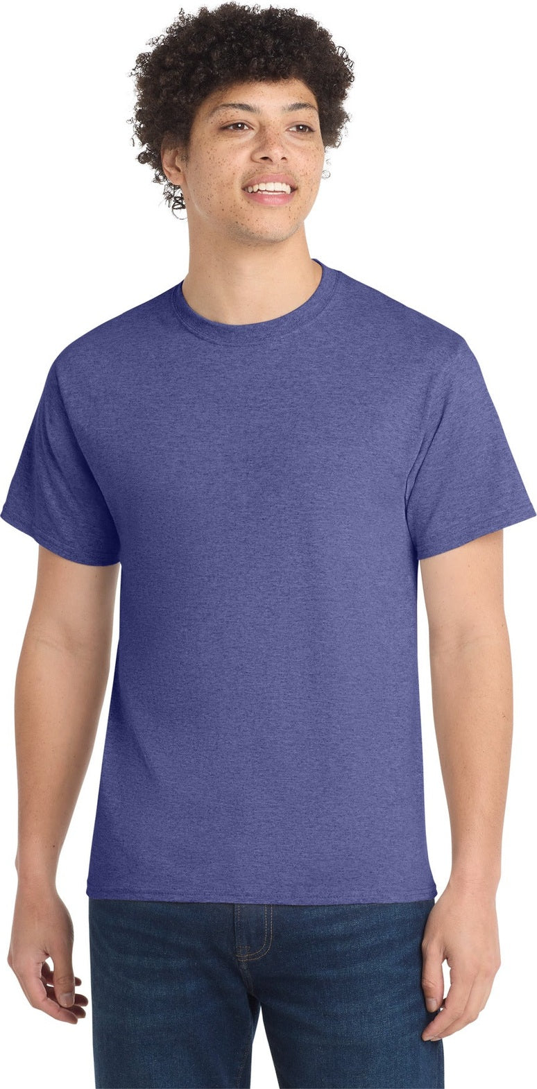 Front View of Hthr Purple Port & Co Core Cotton Tee. PC54