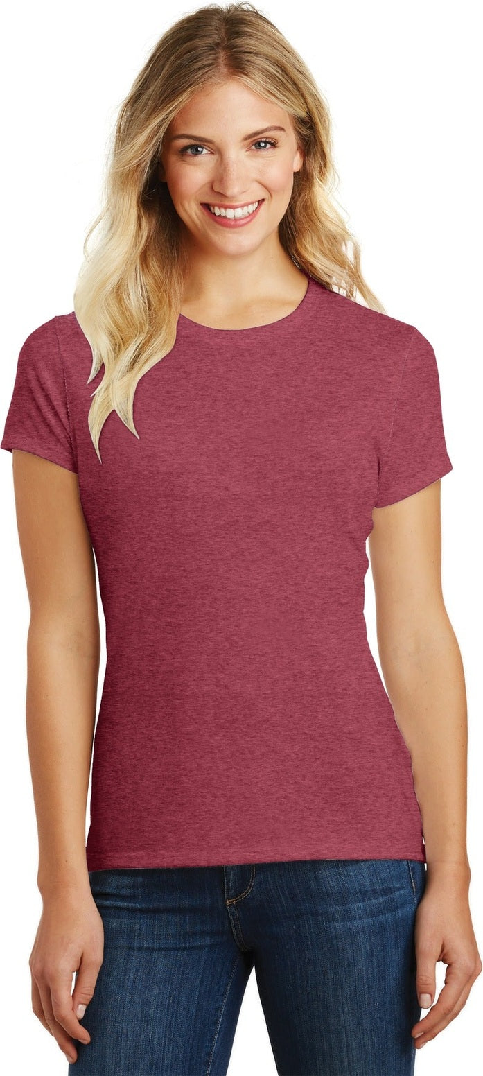 Front View of Hthr Red District Women's Perfect Blend CVC Tee. DM108L