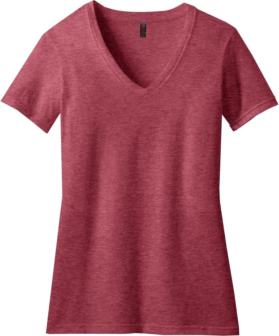 Front View of Hthr Red District Women's Perfect Blend CVC V-Neck Tee. DM1190L