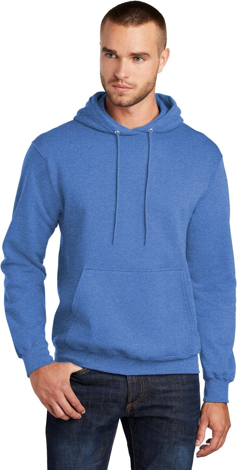 Front View of Hthr Royal Port & Co Core Fleece Pullover Hooded Sweatshirt. PC78H