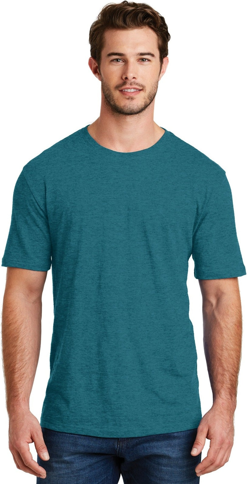 Front View of Hthr Teal District Perfect Blend CVC Tee. DM108