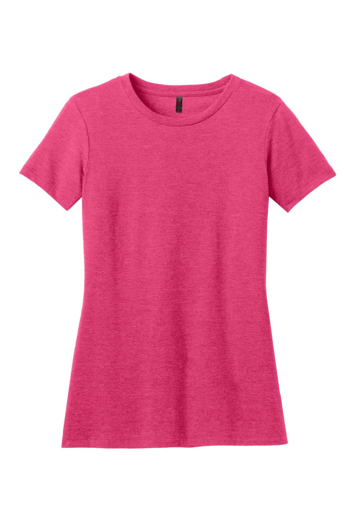 Front View of Hthr Watermlon District Women's Perfect Blend CVC Tee. DM108L