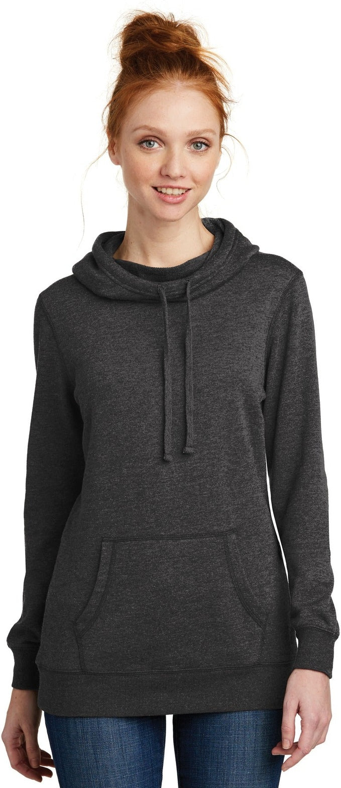 Front View of Hthrd Black District Women's Lightweight Fleece Hoodie. DM493