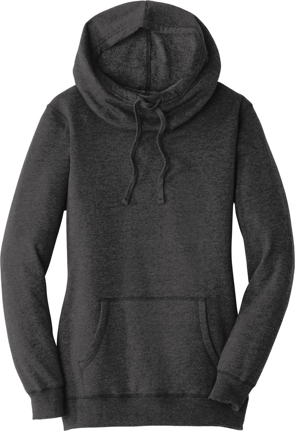Front View of Hthrd Black District Women's Lightweight Fleece Hoodie. DM493