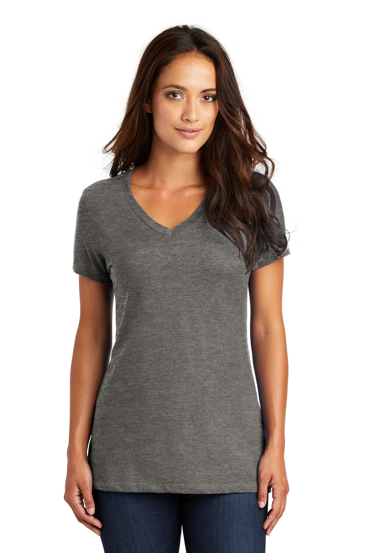 Front View of Hthrd Charcoal District - Women's Perfect Weight V-Neck Tee. DM1170L