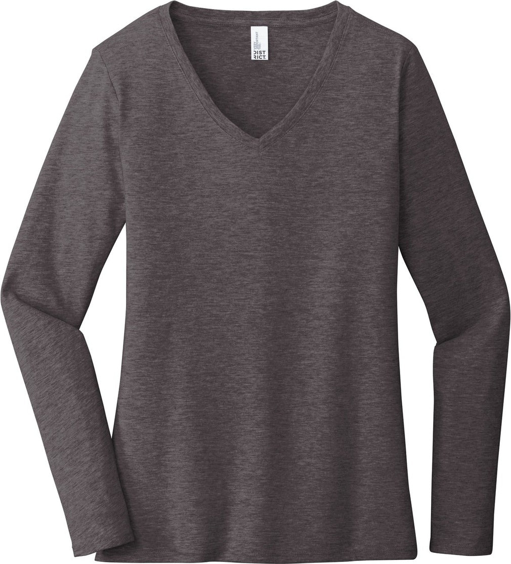 Front View of Hthrd Charcoal District Women's Very Important Tee Long Sleeve V-Neck. DT6201