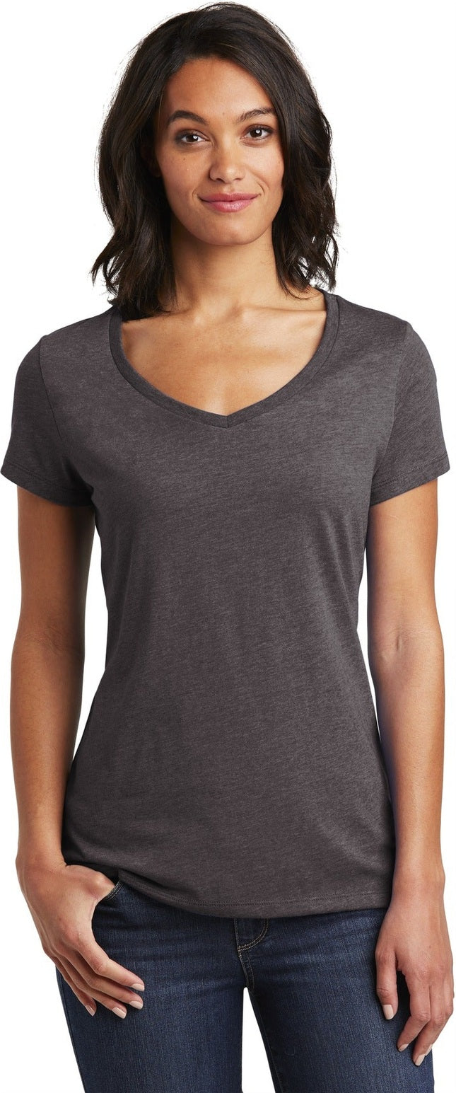 Front View of Hthrd Charcoal District Women's Very Important Tee V-Neck. DT6503