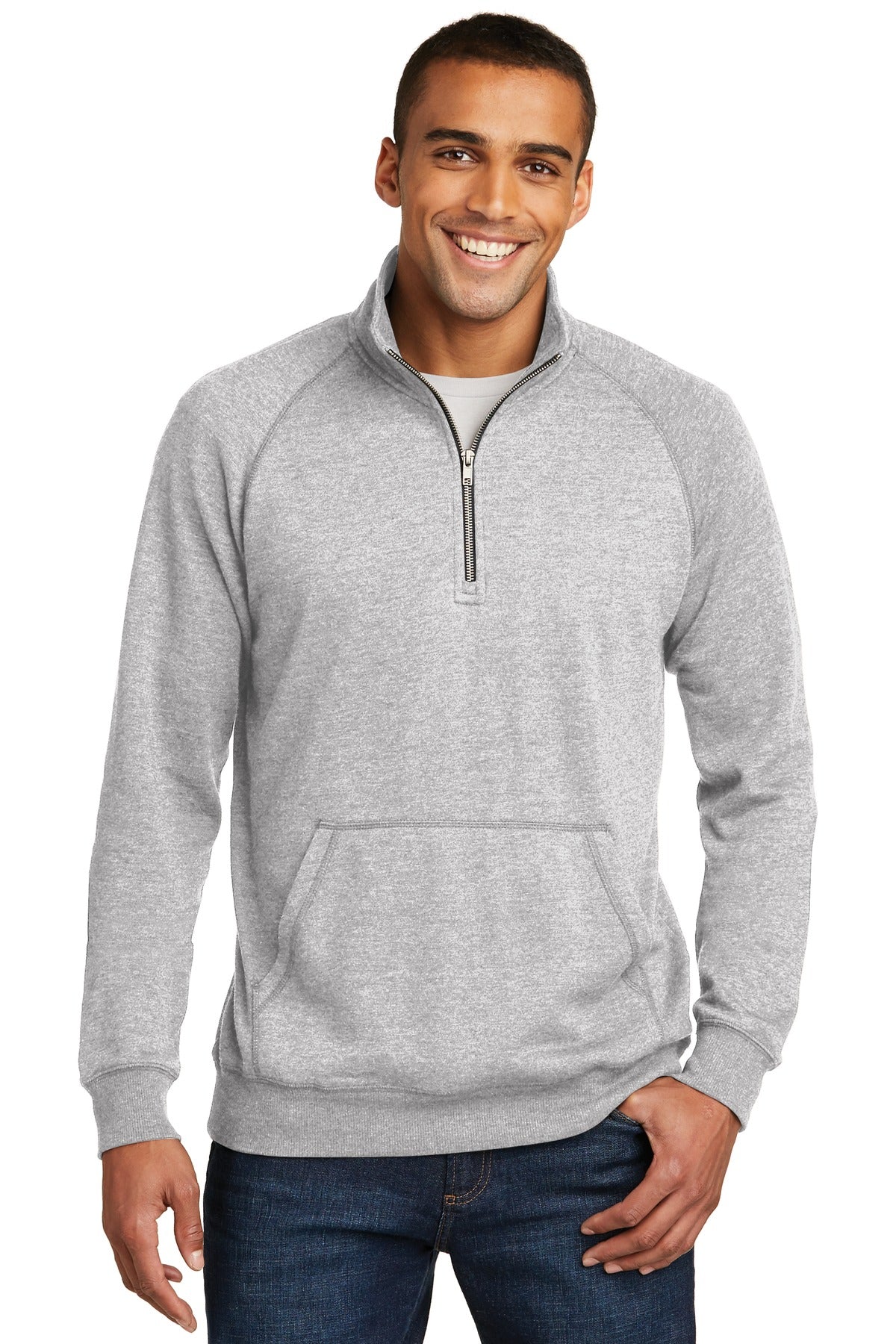 Front View of Hthrd Grey District Lightweight Fleece 1/4-Zip. DM392
