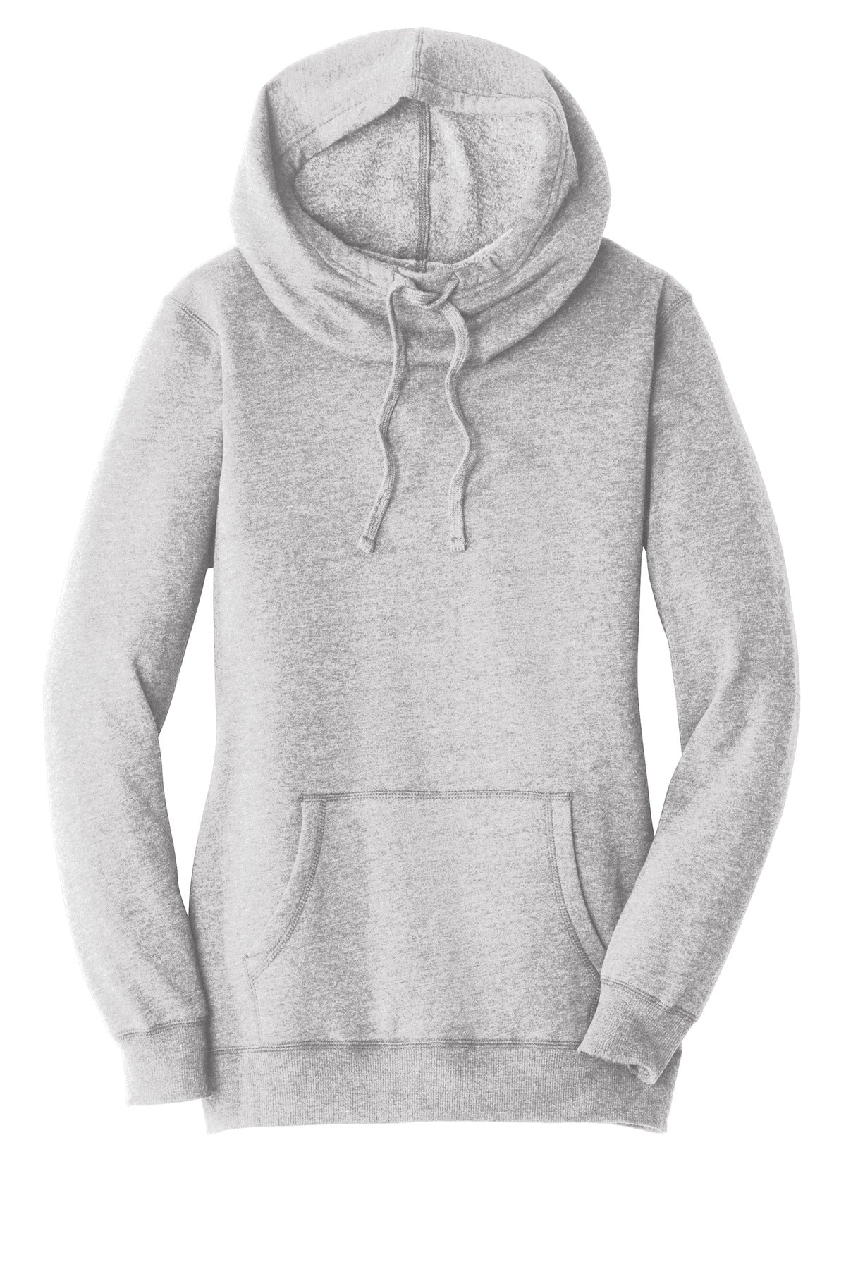 Front View of Hthrd Grey District Women's Lightweight Fleece Hoodie. DM493