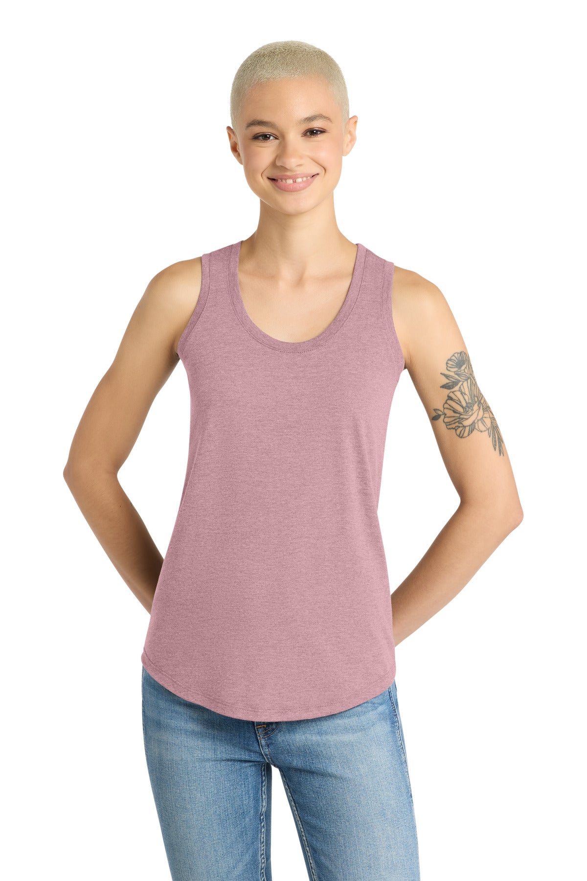 Front View of Hthrd Lavender District Women's Perfect Tri Racerback Tank. DM138L