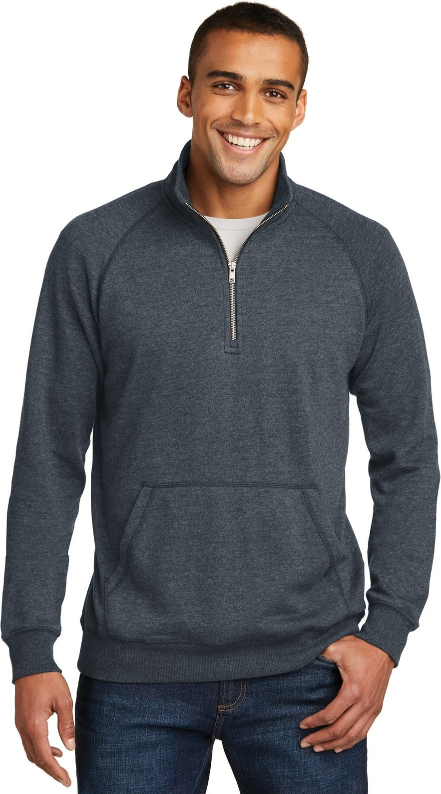 Front View of Hthrd Navy District Lightweight Fleece 1/4-Zip. DM392